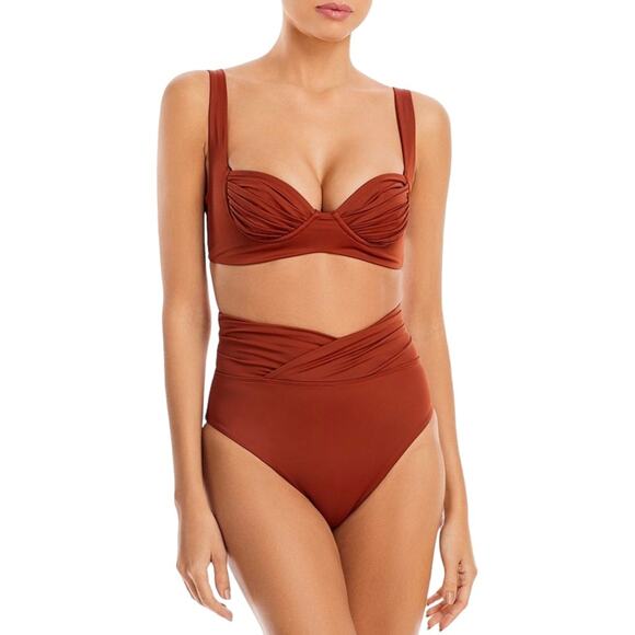 PALM Swimwear Kelly High Waist Wrap Swim Bottom in Cinnamon - Picture 2 of 9